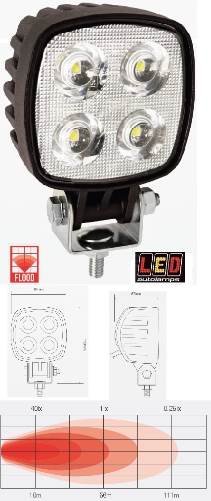 Arbeitsscheinwerfer 4x3W LED 12/24V 81x110x67mm  3500 Lumen