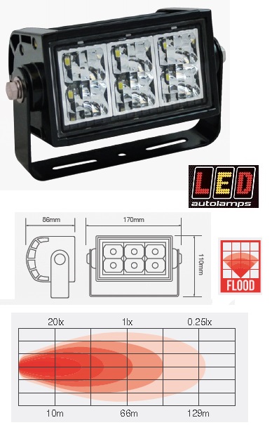 Arbeitsscheinwerfer 6x1W LED 12/24V HD 170x110x86mm  3715 Lumen