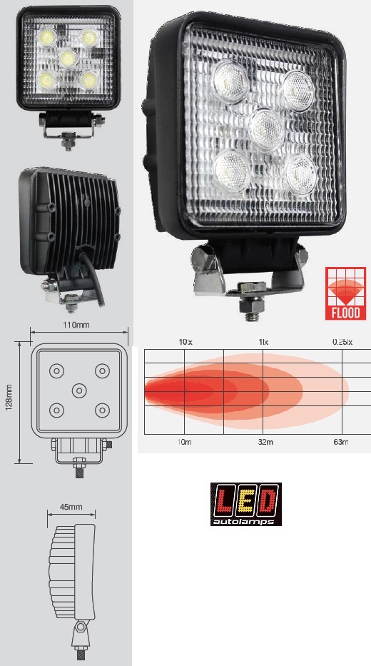 Arbeitsscheinwerfer 5x3W LED 12/24V 110x128x45mm  1200 Lumen Flutlicht